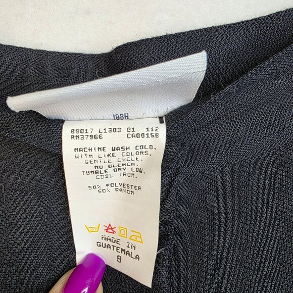 80s Jantzen Size 8 Black A-Line Button Front Skirt Pockets Retro Boho Deadstock - Picture 3 of 6